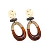 Melard Retro Dark Brown Oval Drop Earrings with Hammered Texture and Wrapped Thread