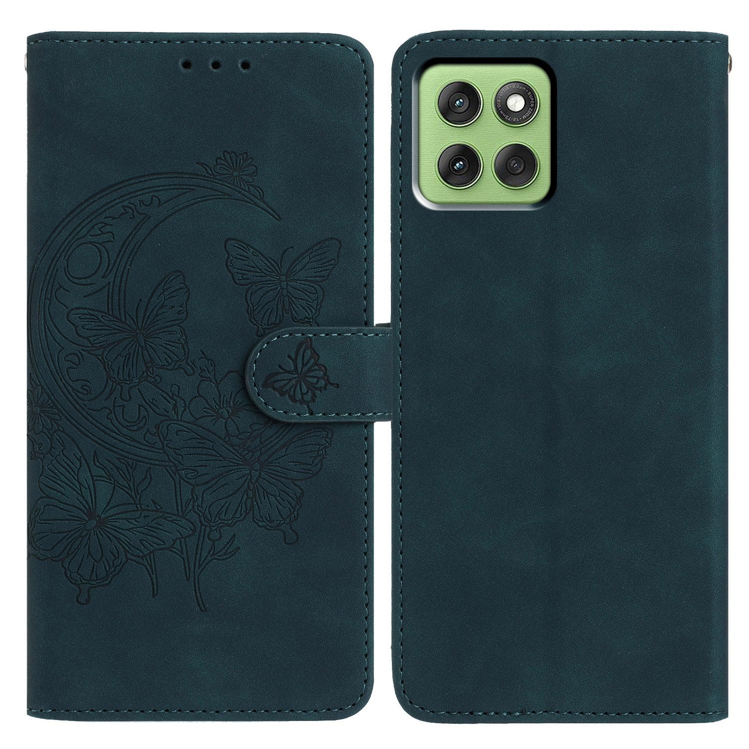 

For Motorola Edge 60 5G Case Butterfly Flower Imprinted PU Leather Wallet Stand Phone Cover Green