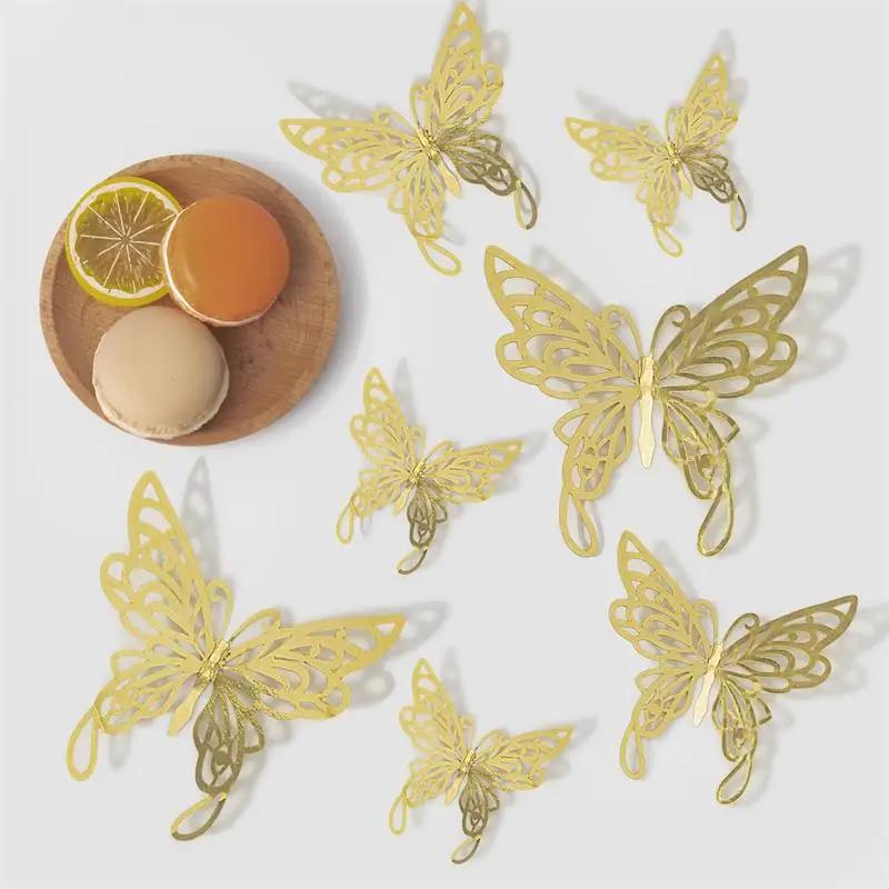 12/24/48pcs 3D Butterfly Wall Decor Wall Sticker, Gold Butterfly Decorations for Butterfly Birthday Party Cake Room Decorations
