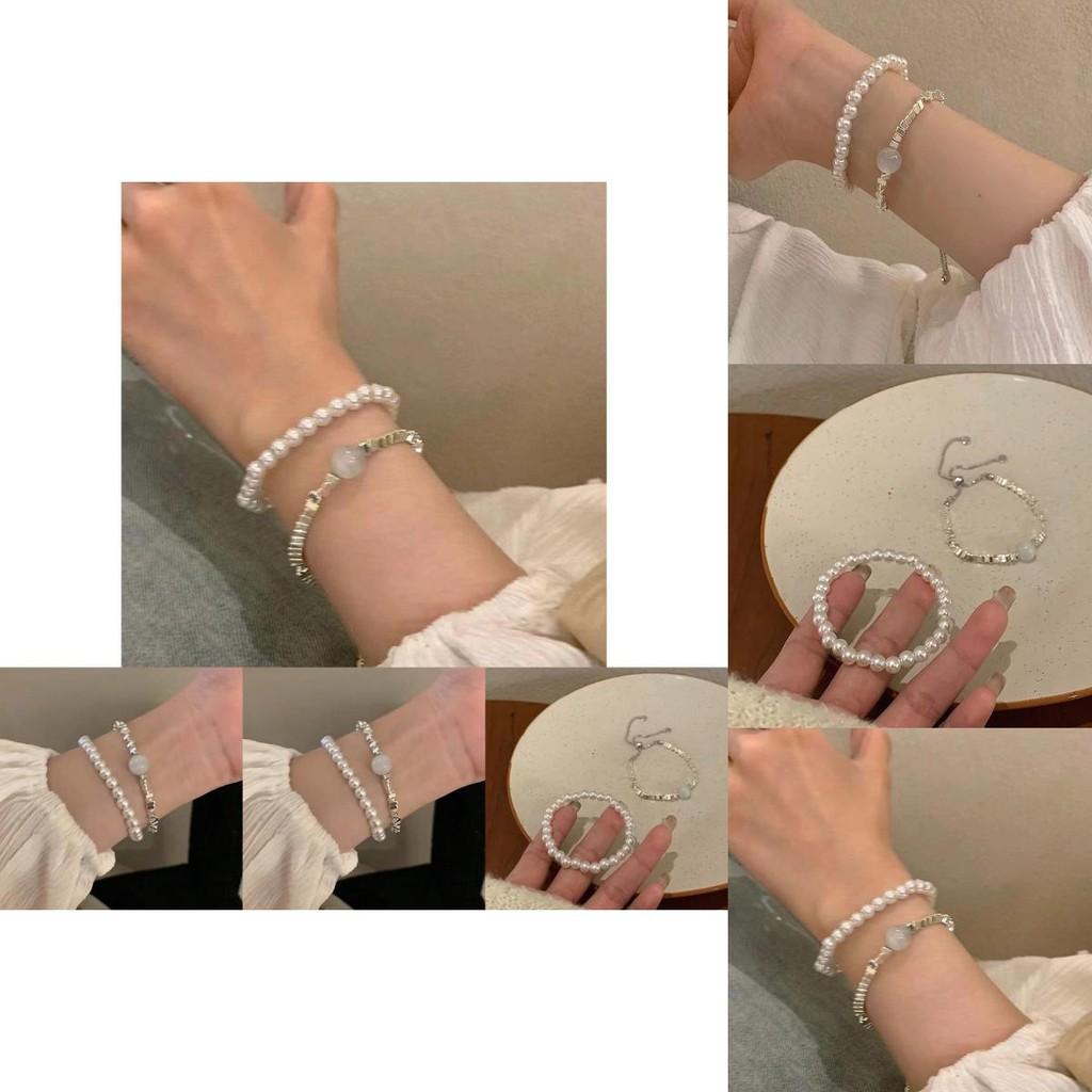 Exquisite Irregular Silver Pearl Layering Bracelet Chic Fashionable Jewelry