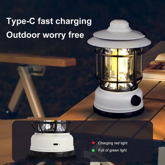 Retro Shape Outdoor Camping Light IPX4 Waterproof Type-C Fast Charging Hook Design Tent Lamp Multifunctional Handheld Outdoor Light