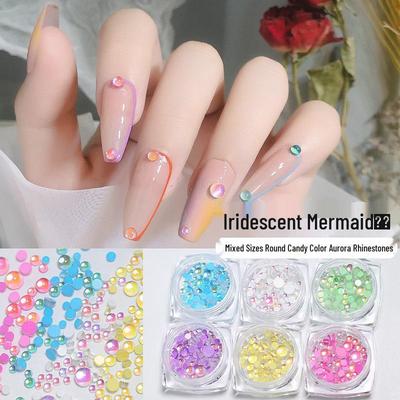 Mermaid Pearl Aurora Nail Rhinestones: Candy Color Crystal Bubble Beads for Nail Art Decor (Flat Bottom)