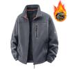 Solid Men's Fleece-Lined Bomber Jacket Winter Windproof Stand-Collar Zip-Up Thicken Warm Plush Coat Fashion Clothing