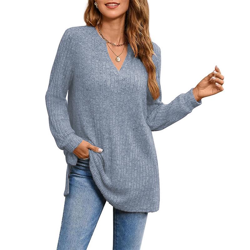 2025 Autumn/Winter Women's European Style Long Sleeve Loose Knit Top with Pockets