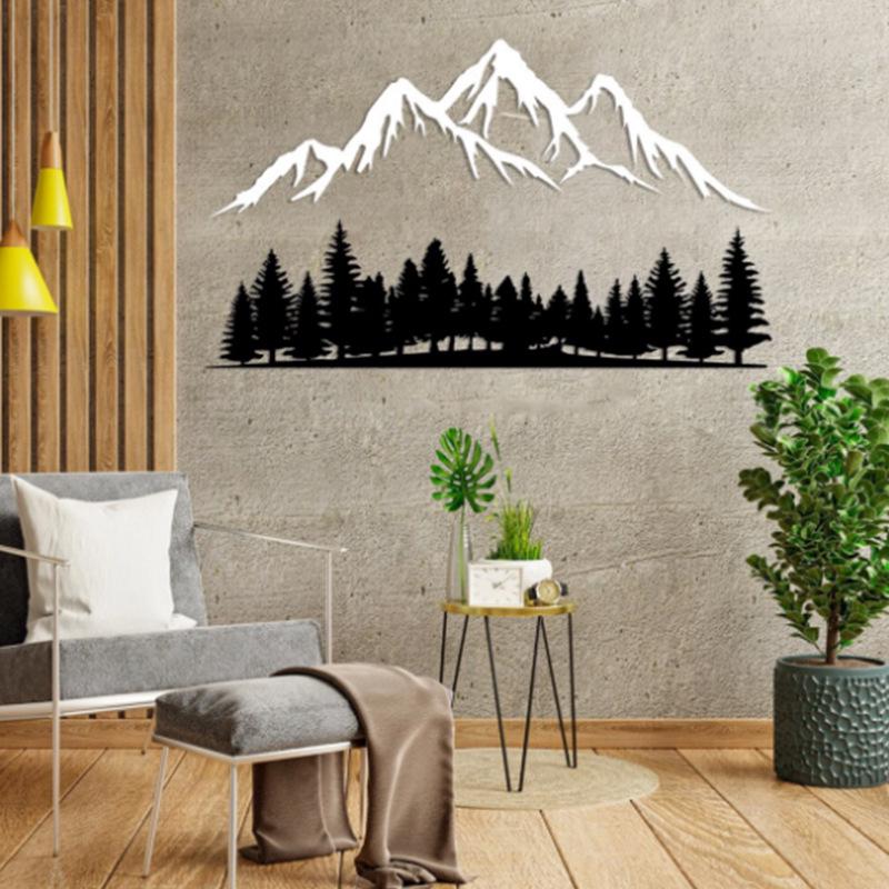 Metal Mountain Forest Art: 2-Piece Decorative Wall Set for Living Room