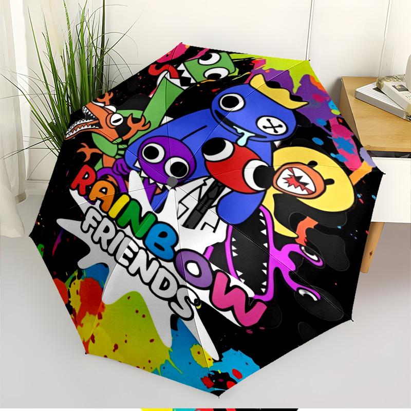 Game Rainbow Friends Print Automatic Open Close Umbrella, Portable Foldable Umbrella, for Outdoor Commute Camping Trip, Ideal Birthday Gift