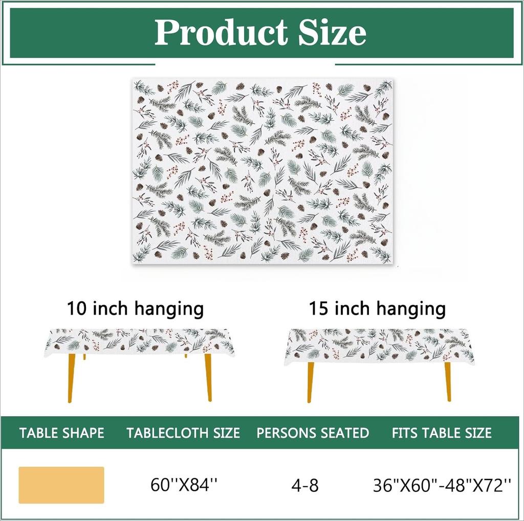 Christmas Pine Needle Holly Waterproof Tablecloth Table Decor Winter Holiday Kitchen Dining Tablecloth Christmas Decorations