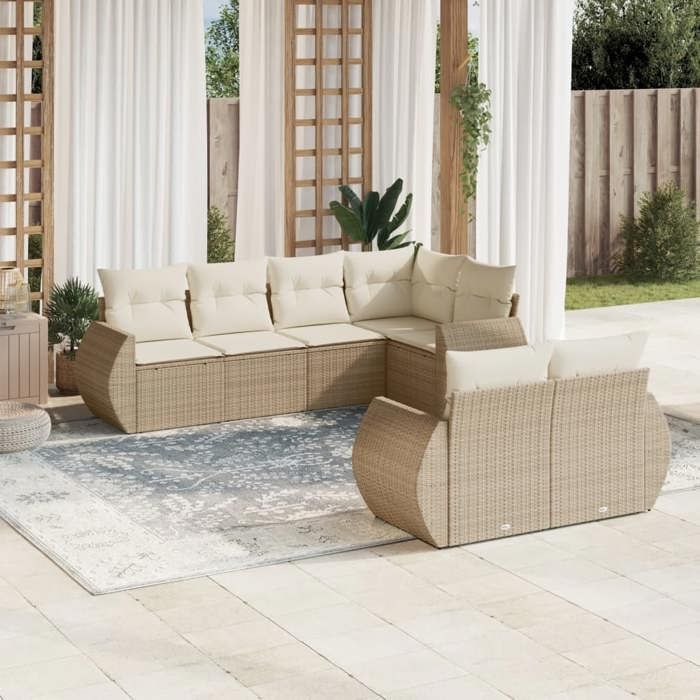 VidaXL Garden Lounge Set with Cushions 7 Pcs, Patio Sofas, Patio Furniture Set, Outdoor Furniture, Beige 3253945