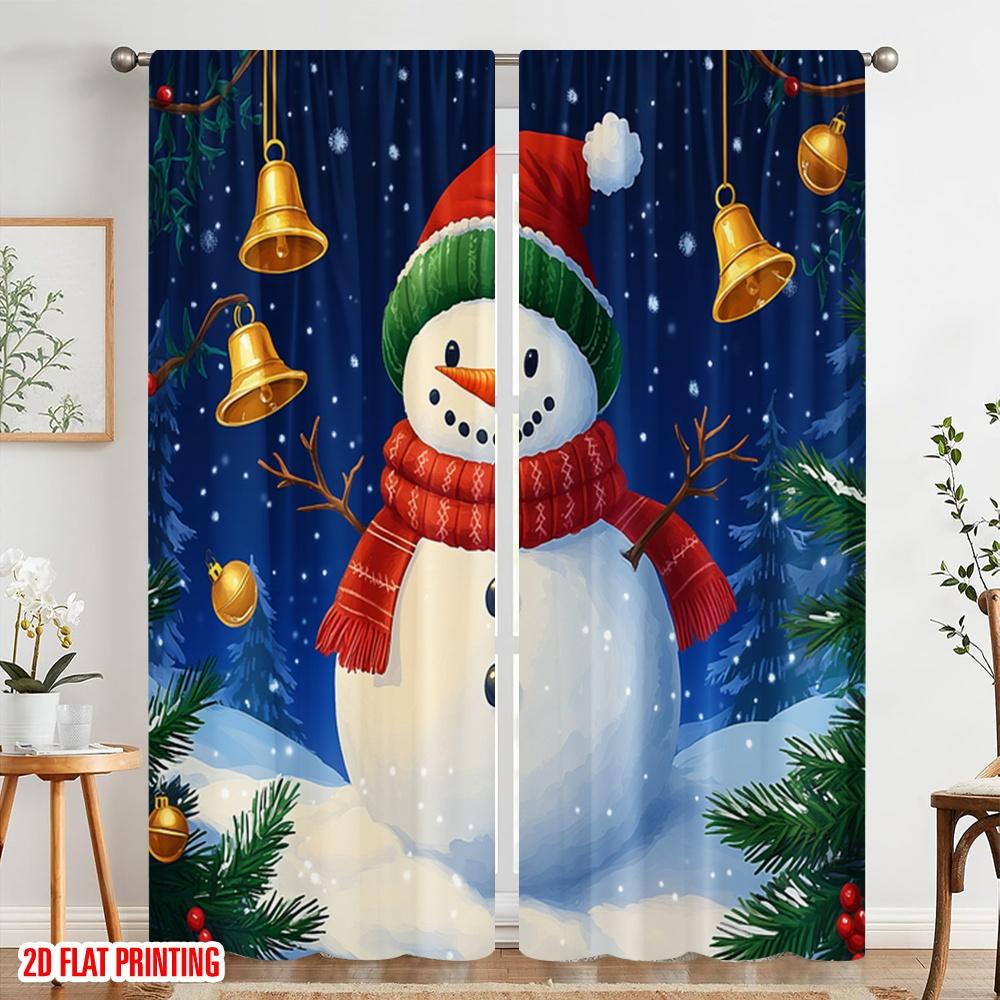 2 Stück, 2D-Ebene Druckmuster Vorhänge Niedlicher Schneemann Winter Weihnachten Festlich (3) Vielseitiger Stoff (ohne Stange) Geschenke Perfekt