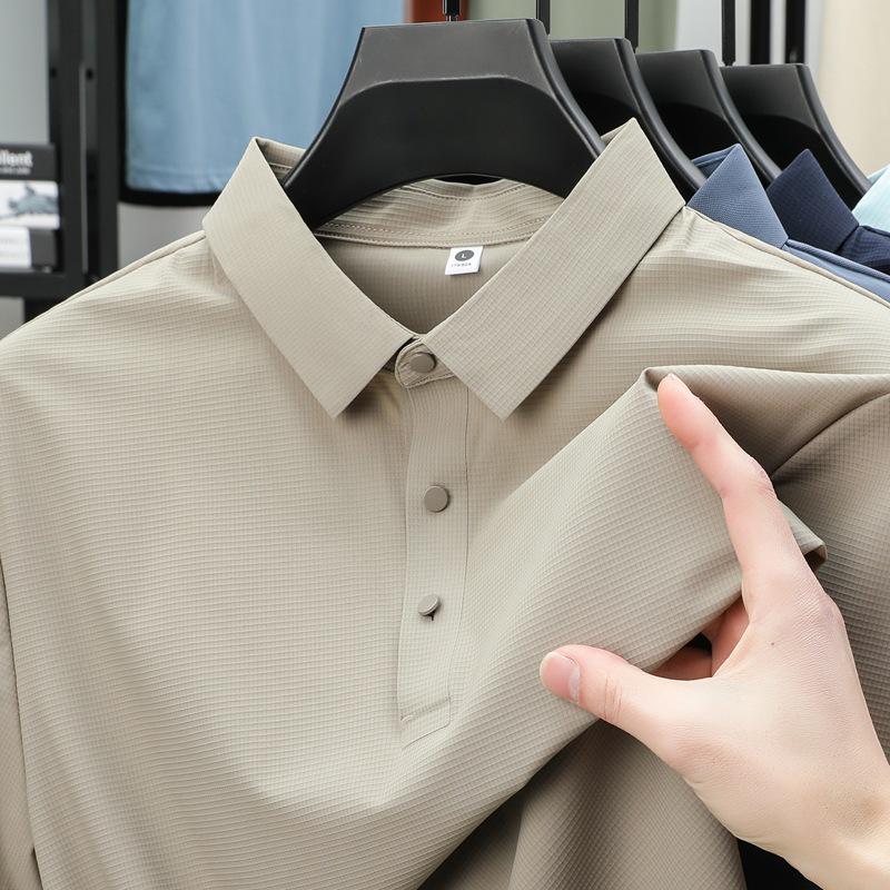 Men's Summer Seamless Ice Silk Polo: Breathable Business Casual Short Sleeve Shirt with Turn-Down Collar