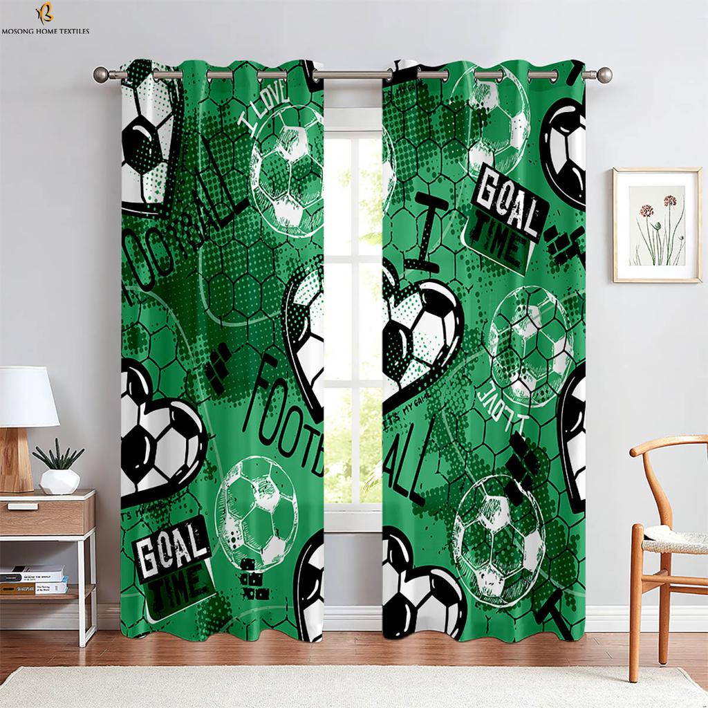 Coole Aquarell Grün Fußball 3D-gedruckte Vorhänge Geeignet für Kinderzimmer Arbeitszimmer Schlafzimmer Wohnzimmer Dekorative Vorhänge