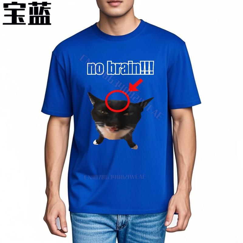 Unisexs Top ONeck Breathable Tee No Brain Cat Face Print Breathable Classic Tshirt Retro Summer Tshirt Short Sleeve