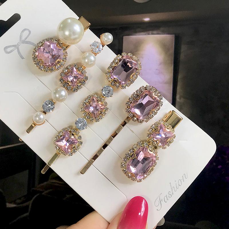 Set Women Hair Clips Jewelry Crystal Hair Accessories For Girls Pearl Geometric Barrettes Pins Christmas Gift