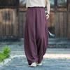 Women's Cotton-Linen Elastic Waist Vintage Hand-Stitched Lantern Pants