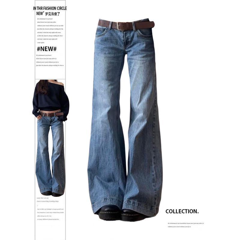 

Plus Size Retro Korean Style Work Clothing Low Waist Bootcut Pants Female 2024 Autumn Fashion All-Matching Slim Fit Slimming Loose Pants Blue S