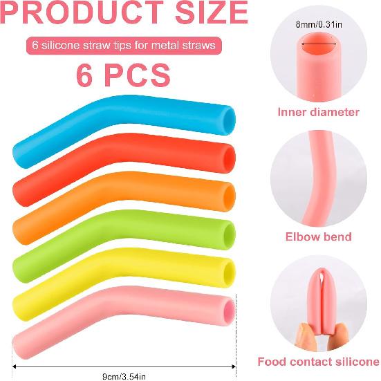 6pcs Silicone Straw Tips, Reble Straw Tips Covers Replacement Straw Extender Tip Silicone Straw Elbows Tips Fit for 8mm 5/16 inch Outer Diameter