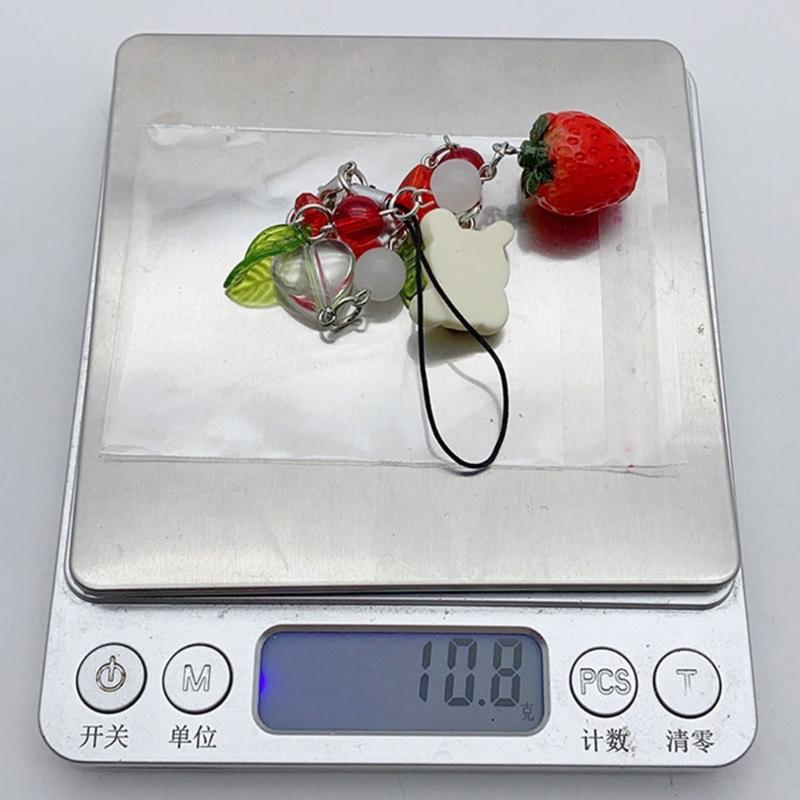 Stylish Phone Chain Strawberry Rabbit Charm Keyring Pendant Beaded Keychain