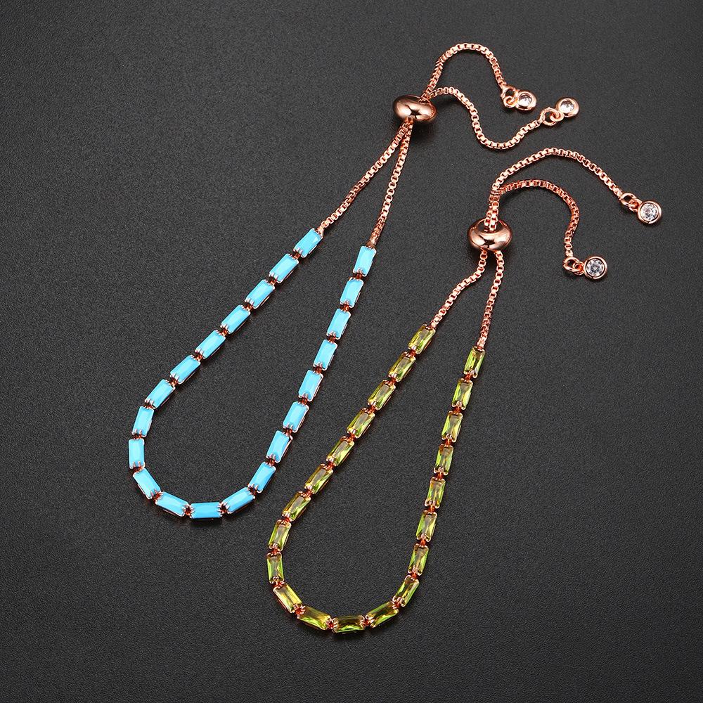 Popular Color Rectangle Zircon Adjustable Bracelet Full Diamond Birthstone Tennis Chain Jewelry