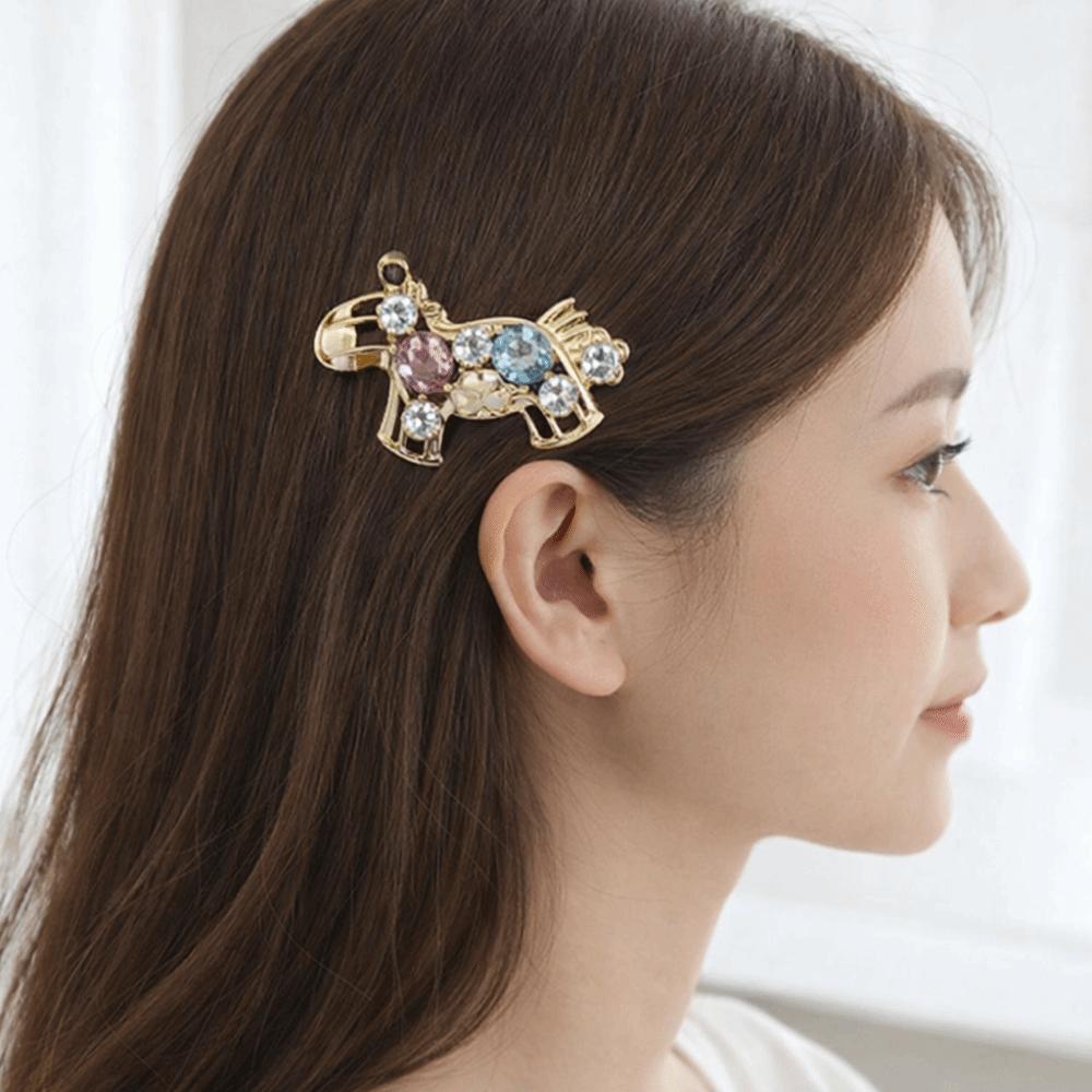 Y2K Horse Hairpin Zinc Zinc Zinc Alloy Rhinestone Edge Clip Creative Cartoon Hair Clip  Daily