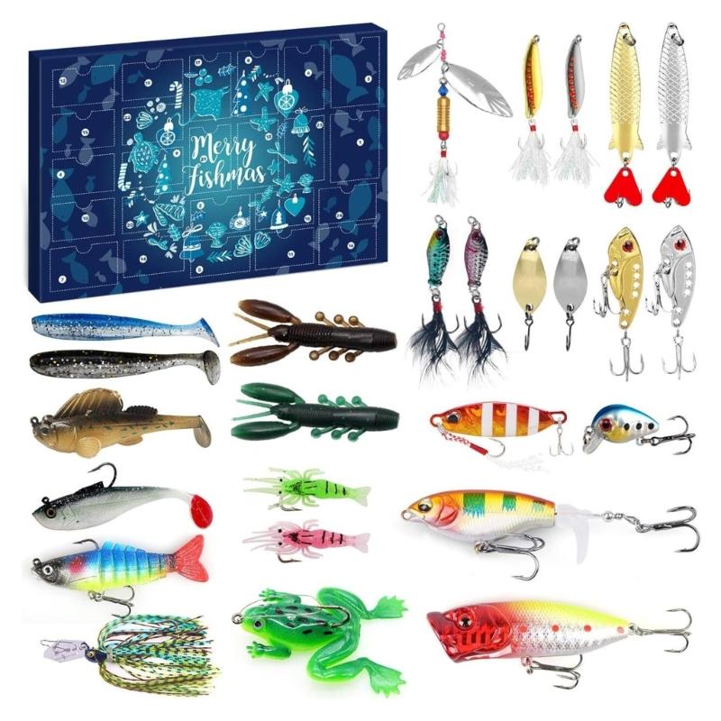 24 Days Christmas Fish Baits Blind Box Fishing Tackle Set Advent Calendar Fishing Accessories Stylish Gift for Fishers