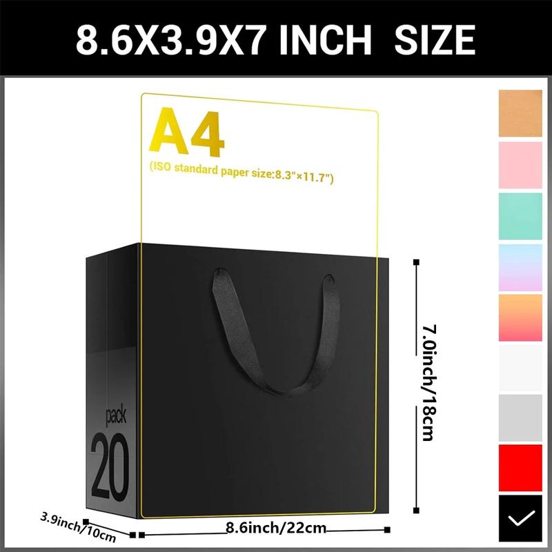 10/30 Pcs Black Paper Gift Bags, Heavy Duty Handled Tote Bags Multipurpose for Birthday Wedding Daily Use 8.6x3.9x7 Inch