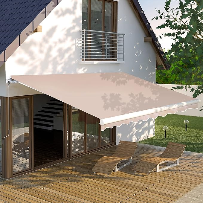 12'x10' Retractable Patio Awning Sun Shade Cover, Outdoor Shelter for Deck with Manual Crank, 120in Projection