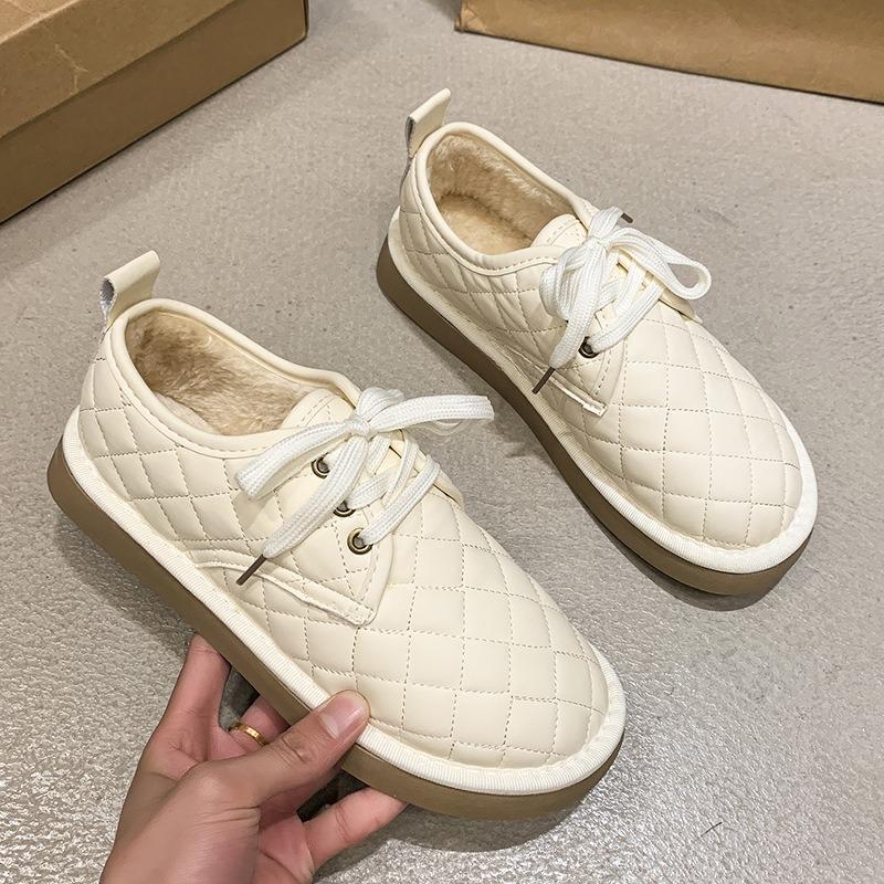 Soft-soled thickened warm bread shoes women's autumn and winter new velvet lace-up cotton shoes casual versatile snow boots