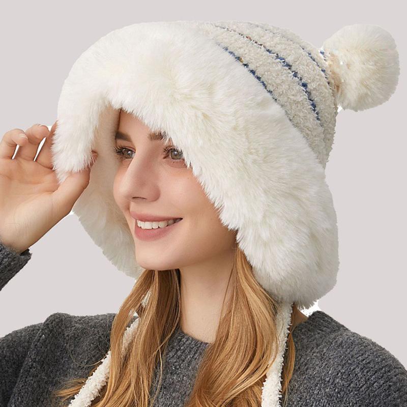 Winter Knitted Hat Women's Fur Ball Wool Hat Sleeve Cap Skullies Beanies Ski Slouchy Cap