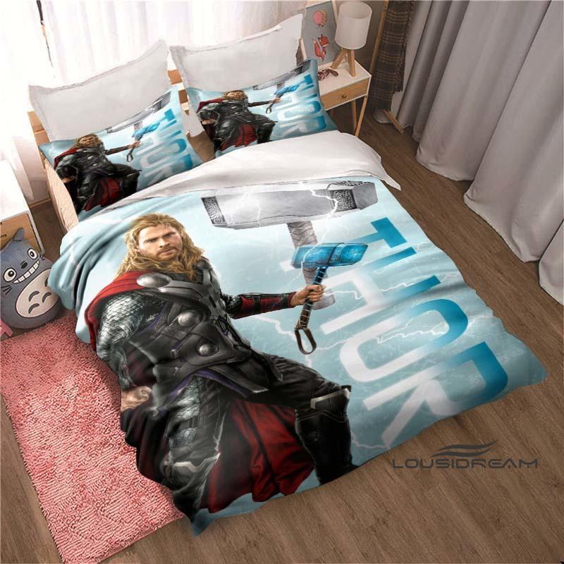 Printed cartoon Thor duvet cover bedding set, anime-themed home decor, suitable for children and adults.