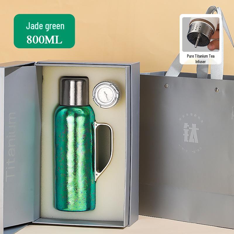 Pure Titanium Thermos Flask with Handle, Thermometer Lid, and Office Tea Brewing Kettle