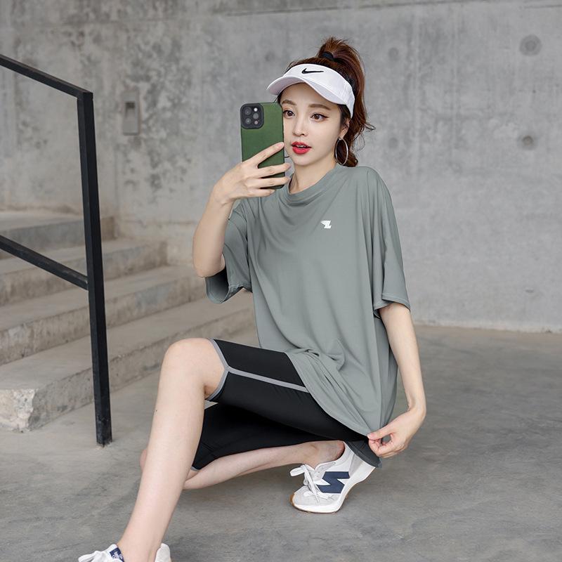 Women's Plus Size Yoga Set: Loose Short Sleeve T-Shirt & Gym Shorts