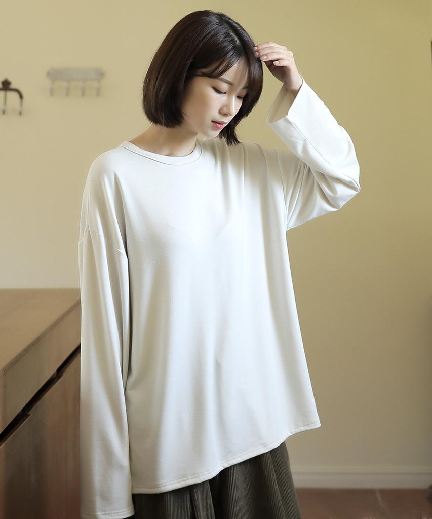 Ppaeppae Soft Spandex Basic Loose Fit Long Sleeve T-Shirt