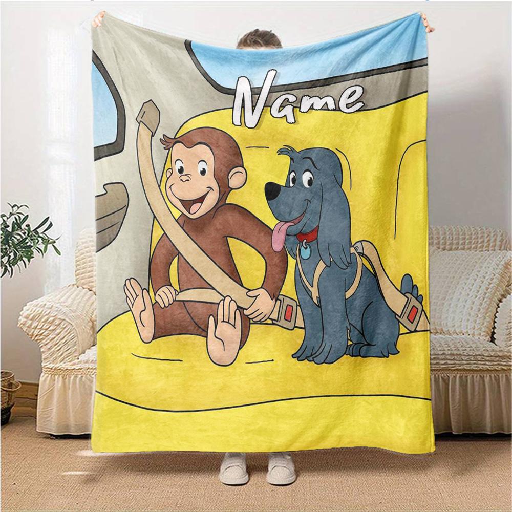 Custom Name Curious George Adventure Party Blanket For Couch Bed Plush Cozy Fuzzy Blanket Super Soft Warm Blankets For Fall And Winter 0916214