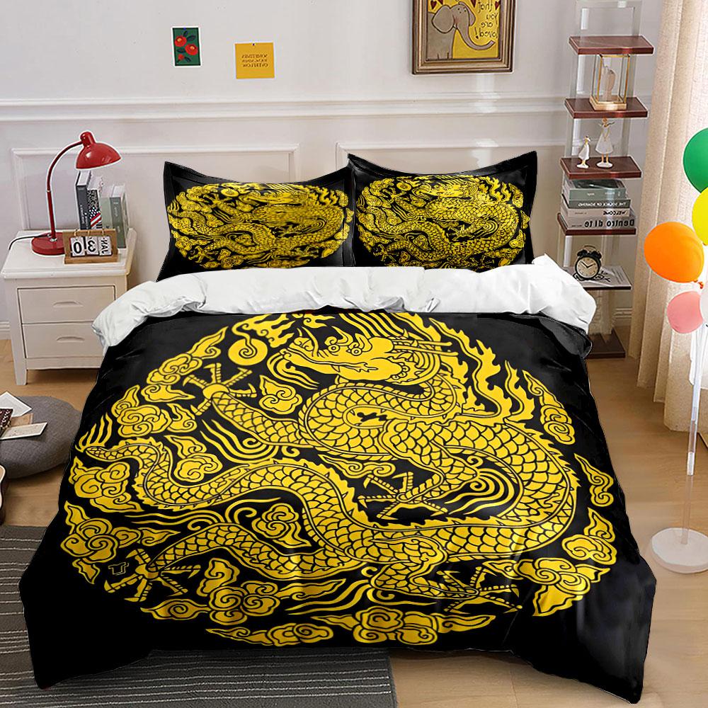 Dragon Pattern Decor Set Soft Comfortable Duvet Cover Bedding Set Included 1*Duvet Cover & 2*Pillowcases, Gift