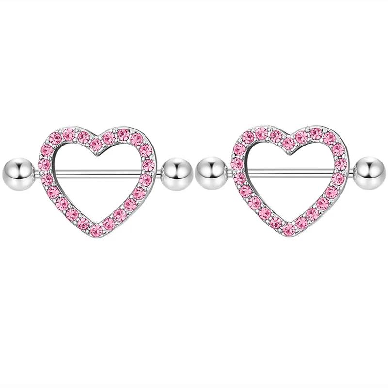 Rosa Herz Brustwarzenpiercing Stange Set Glänzende Kristall Brustwarzenringe Großpackung Für Frauen Blume Brustwarzen Schmuck Packung Piercing Teton Mengen