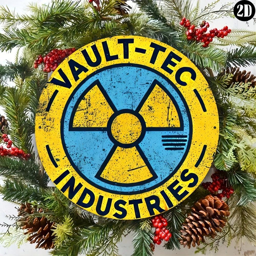 Segno Decorativo da Parete in Metallo Vault-Tec Resistente per Casa Ufficio Cucina Camera da Letto Giardino Placca Rotonda da 8 Pollici