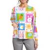 Damen Casual Mode Langarm Stehkragen Einreiher Pflanzenprint Uniformjacke Top