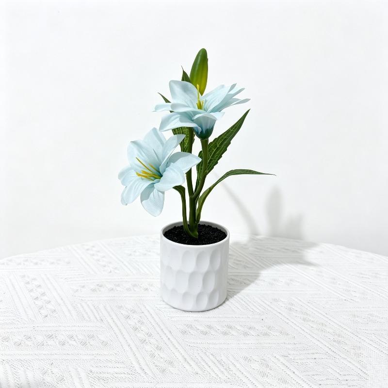 Simulated Artificial Flowers, Straight Tube Black Sand, Two Types of White Lilies, Indoor Artificial Green Plants, Small Pot Plant Decorative Pieces