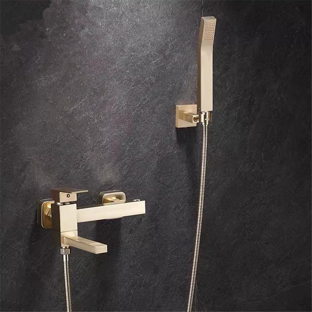 Tuqiu Brushed Gold Bath and Shower Faucet Set Wall Mounted Bathtub Faucet Shower Mixer Bathroom Taps Brass