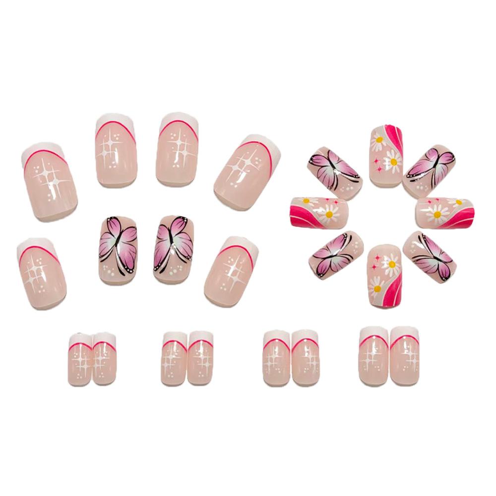 Fashionable Sweet Cool Girl French Aesthetic Butterfly Daisy Fake Nails Temperament Hot Girl Wearing Nails
