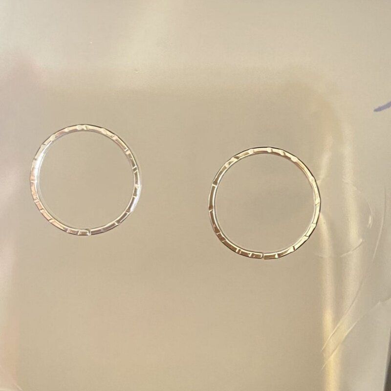

April Handmade 14K Gilded Rose Gold 925 Silver Normcore Texture Small Circle Ear Ring Bath No Need to Take off Earrings for Men and Women 925 Sterling Silver, Silver White Pair