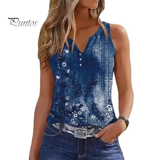 

Женский летний жилет с v-образным вырезом, без рукавов, с цветочным принтом, майки на пуговицах, свободный крой, повседневная камзол, уличная одежда S синий