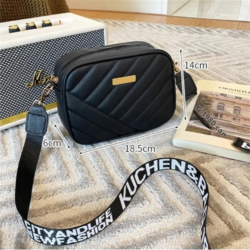 High Quality Women's PU Rolling Strip Camera Bag Shoulder Bag Mobile Phone Bag Casual Crossbody Bag