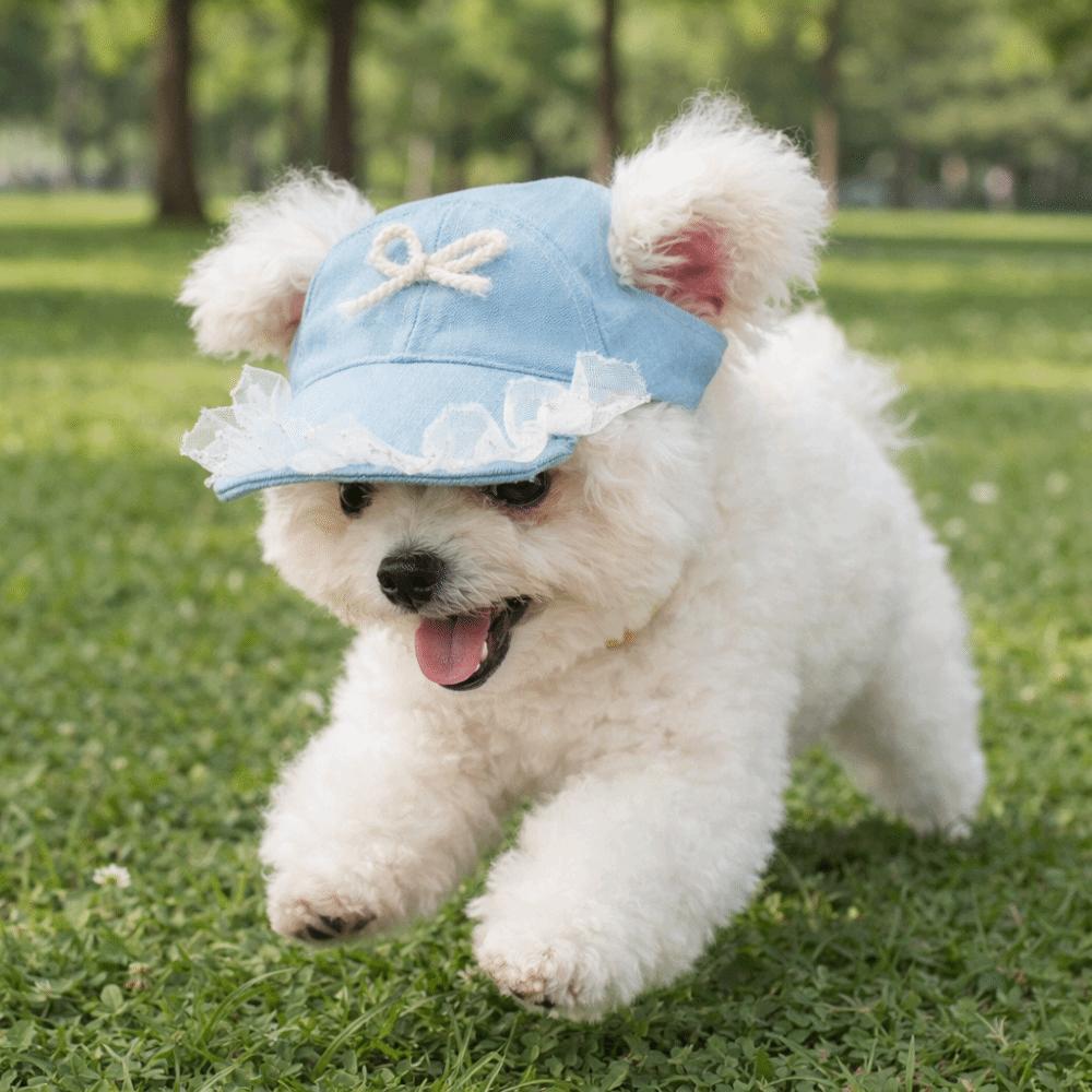 Cute Letter Embroidery Dog Sun Hat with Ear Holes Adjustable Strap Beach Visor Hat Dog Sunscreen Hat Pet Accessories