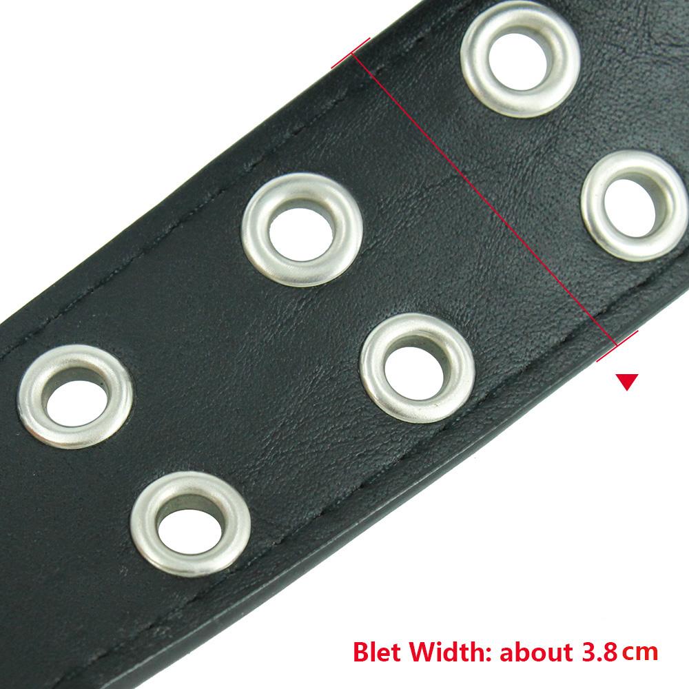 Fashion Women Punk Chain Belt Adjustable Black DoubleSingle Eyelet Grommet Metal Buckle Leather Men Waistband For Jeans