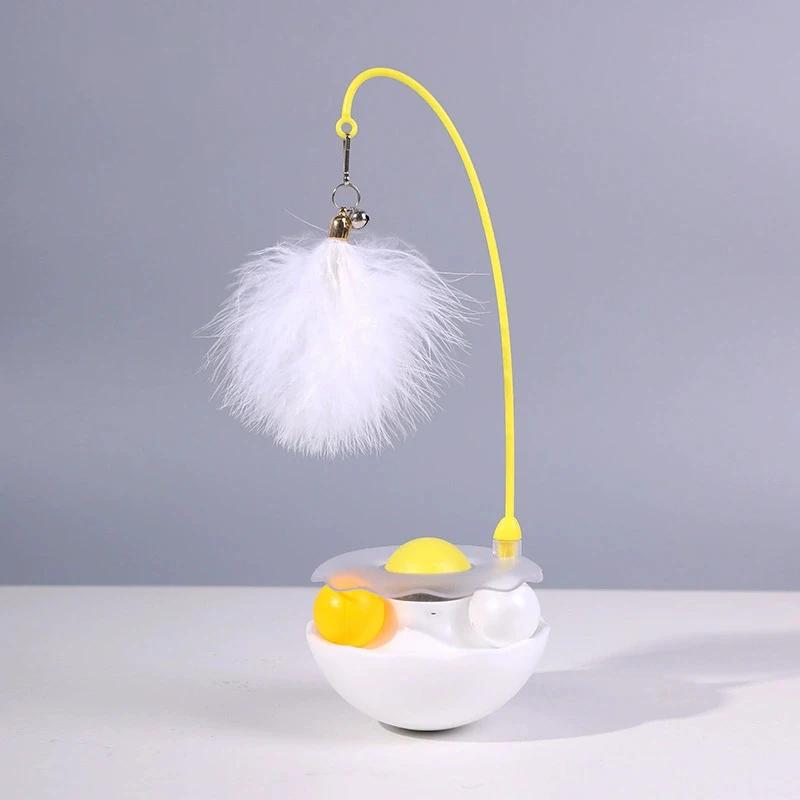 Interactive Cat Rolling Toy ABS Base with Feather Rolling Ball Anti Tipping Design for Cat Play Toy