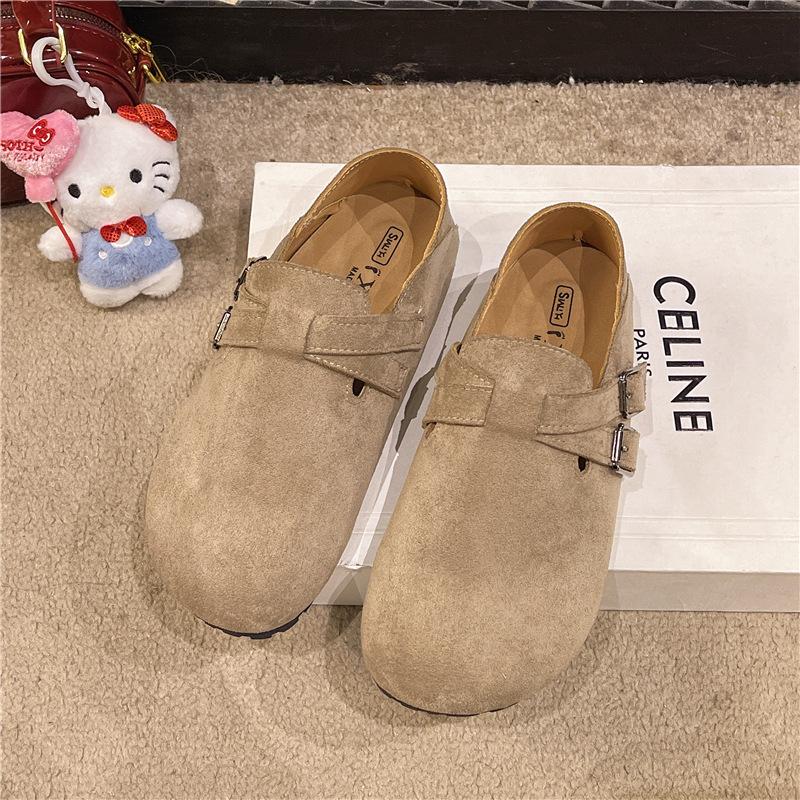 

Женские биркенштоки весна и осень новые Мори ретро японские уродливые милые одинарные туфли, мягкие лоферы на плоской подошве с одним ремешком 42 хаки