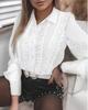 Women's Lace Blouse Long Bell Sleeve High Neck Hollow Out Romantic Shirt Top