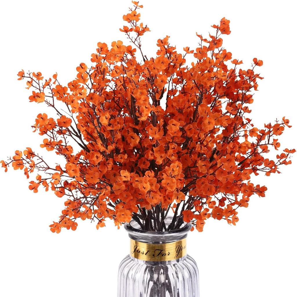 8-piece Orange Artificial Flower Set, 49cm Size, 140g Weight, Silk Flowers Plastic Iron Wire Material, 32*18*4 Cm Package Size,