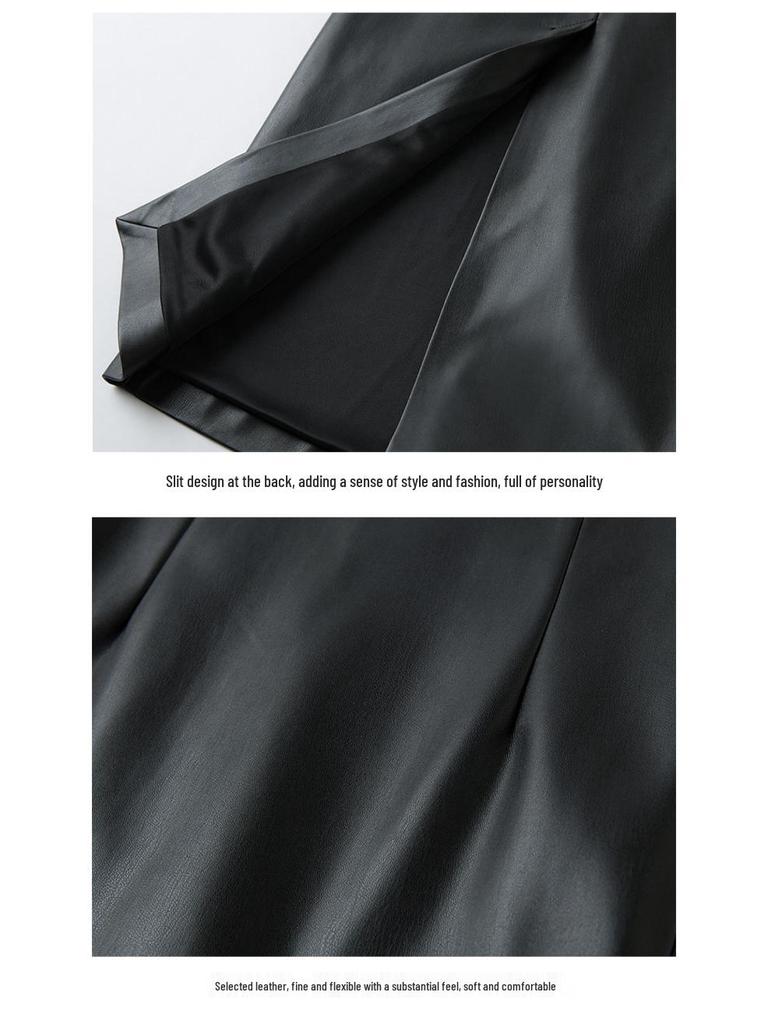 2026 Autumn/Winter Women's High Waist Genuine Lambskin Leather Skirt - Slimming, Hip-Hugging, and Sexy.